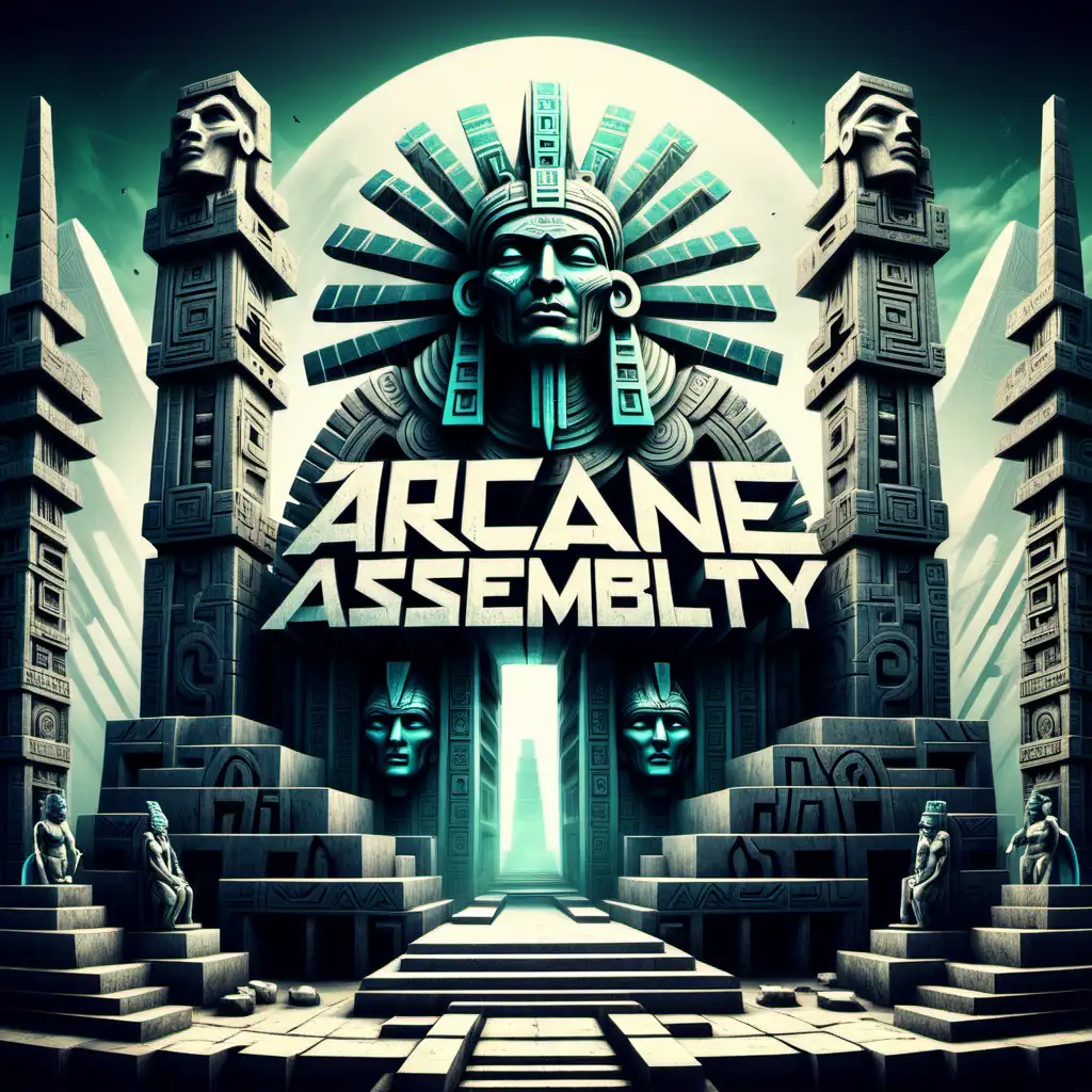 Arcane Assembly Aztecthemed Hard Trance Record Label Logo with Monolithic Structures