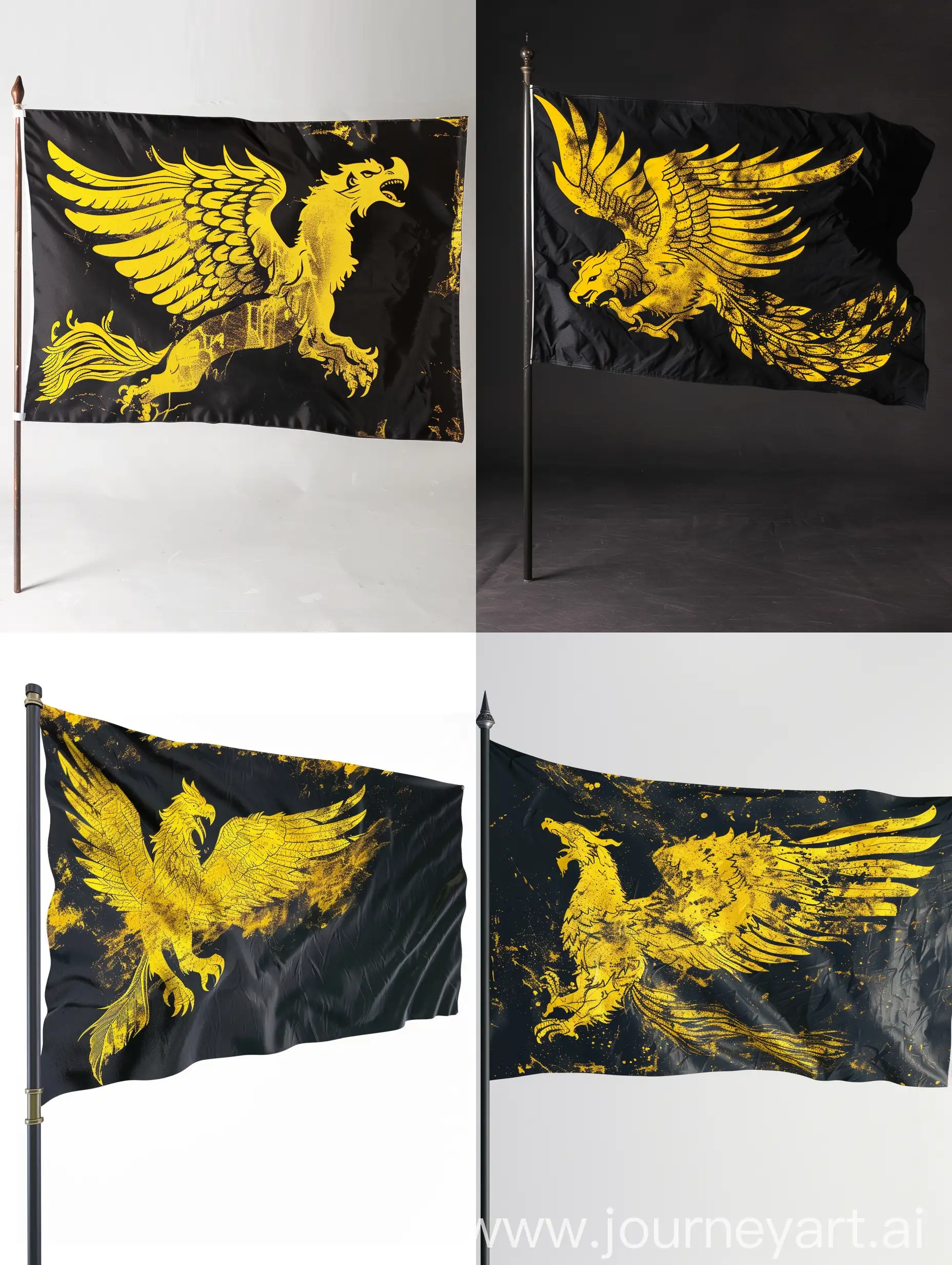 Флаг с Желтым Грифоном и Черном фоном с низкой детализацией