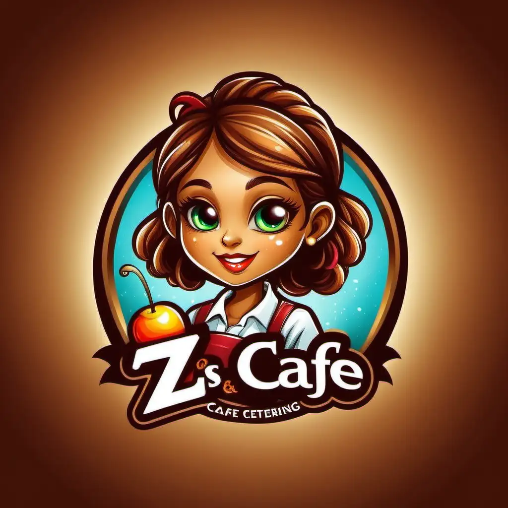  Z's Cafe & Catering, Create colorful fantasy style little light brown girl character logo for "Z's Cafe & Catering"