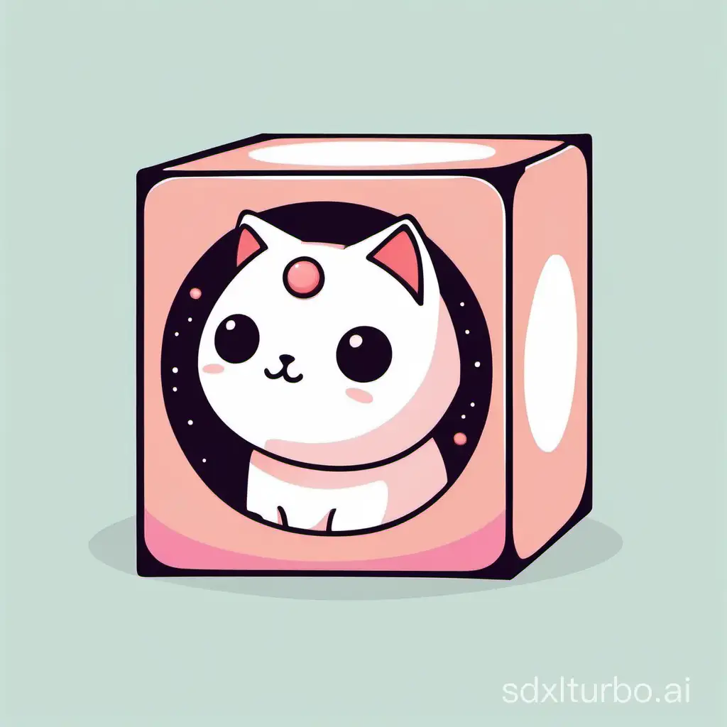 cube with mochi cat inside, logo, vector, white background