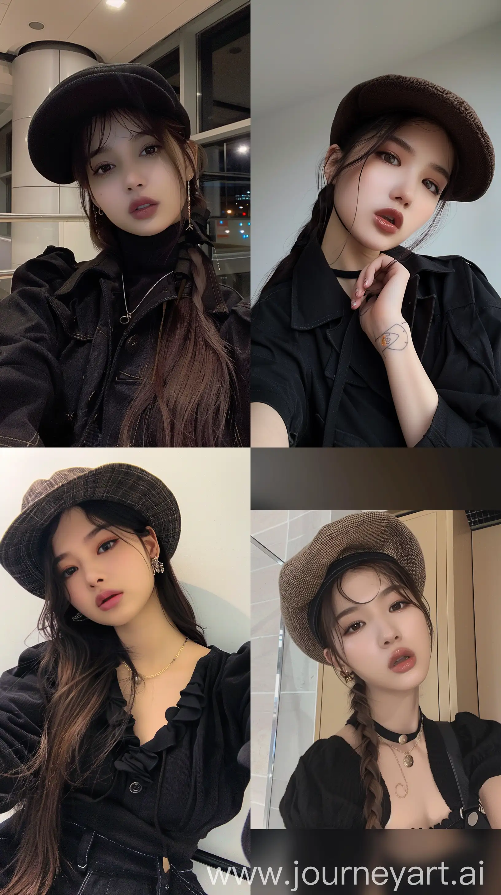 Blackpinks-Jennie-Taking-Aesthetic-Selfie-in-Cute-Black-Outfit-and-Flat-Hat