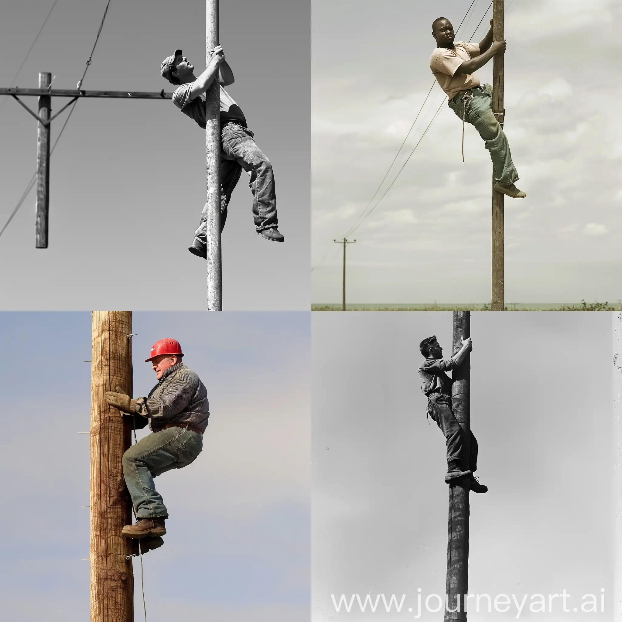 man stuck on pole