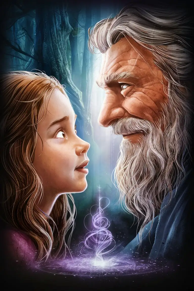 Маленькая девочка с длинным коричневыми волосами с волнением вглядывалась в глаза волшебника