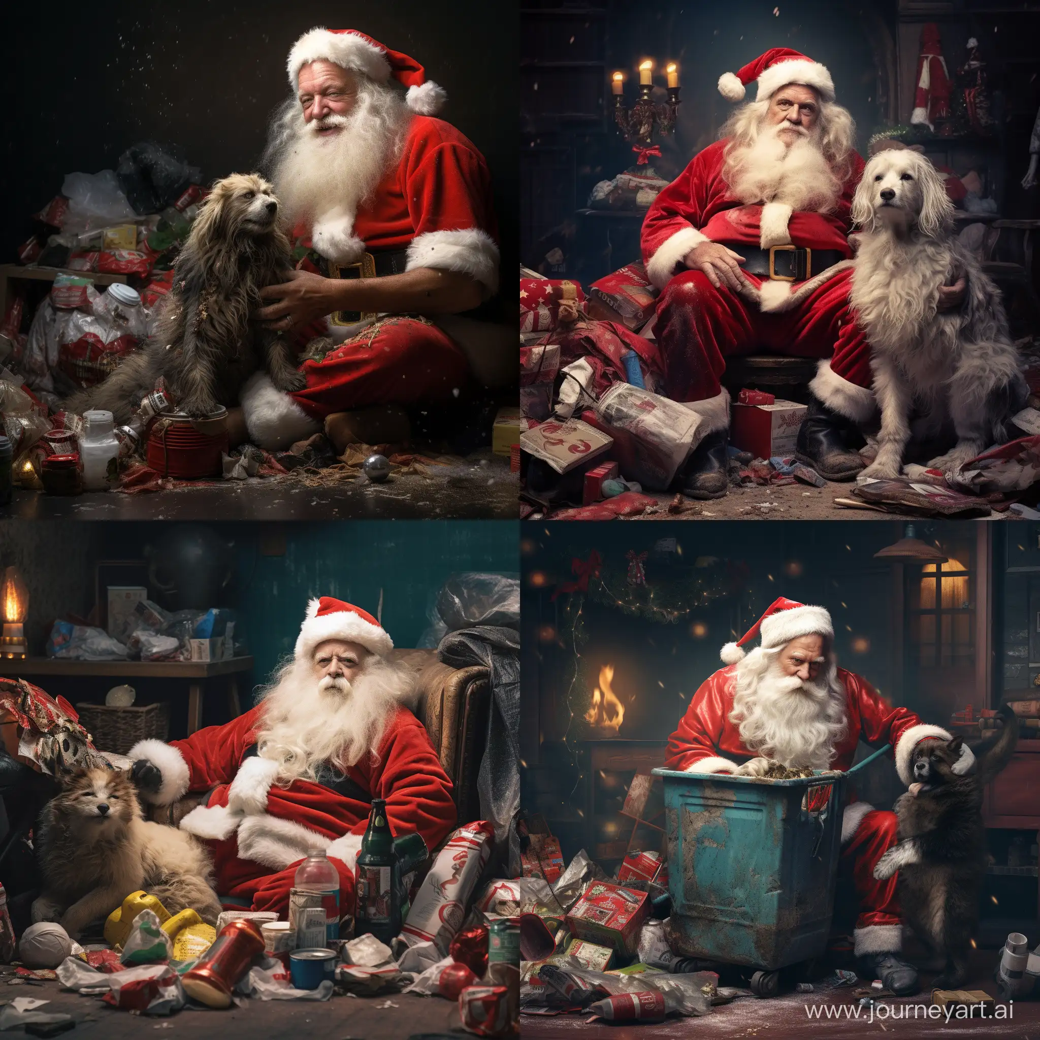 Santa Clause Get the garbage And with him a dog 