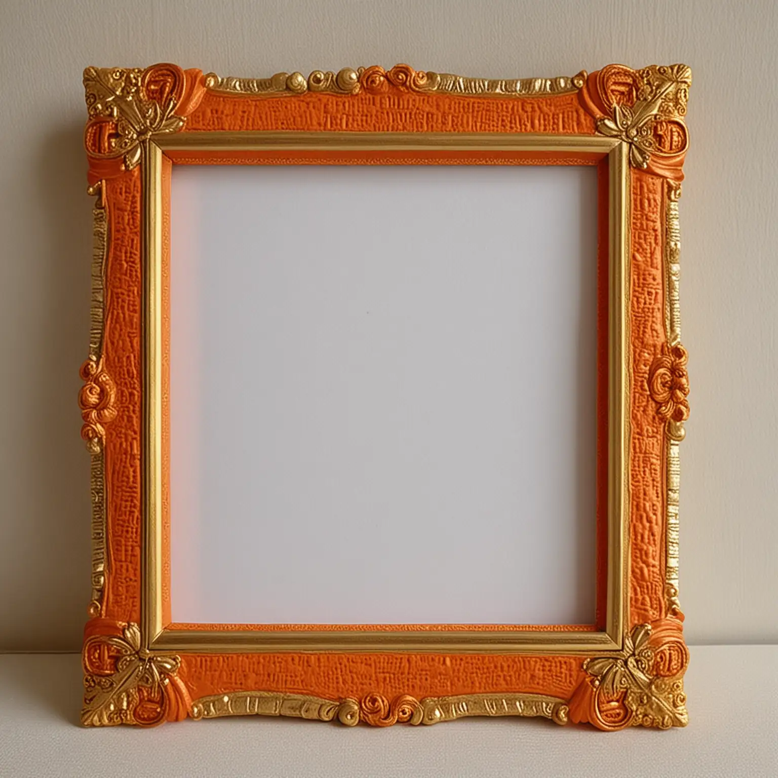 Elegant Orange and Gold Photo Frame with Floral Accents
