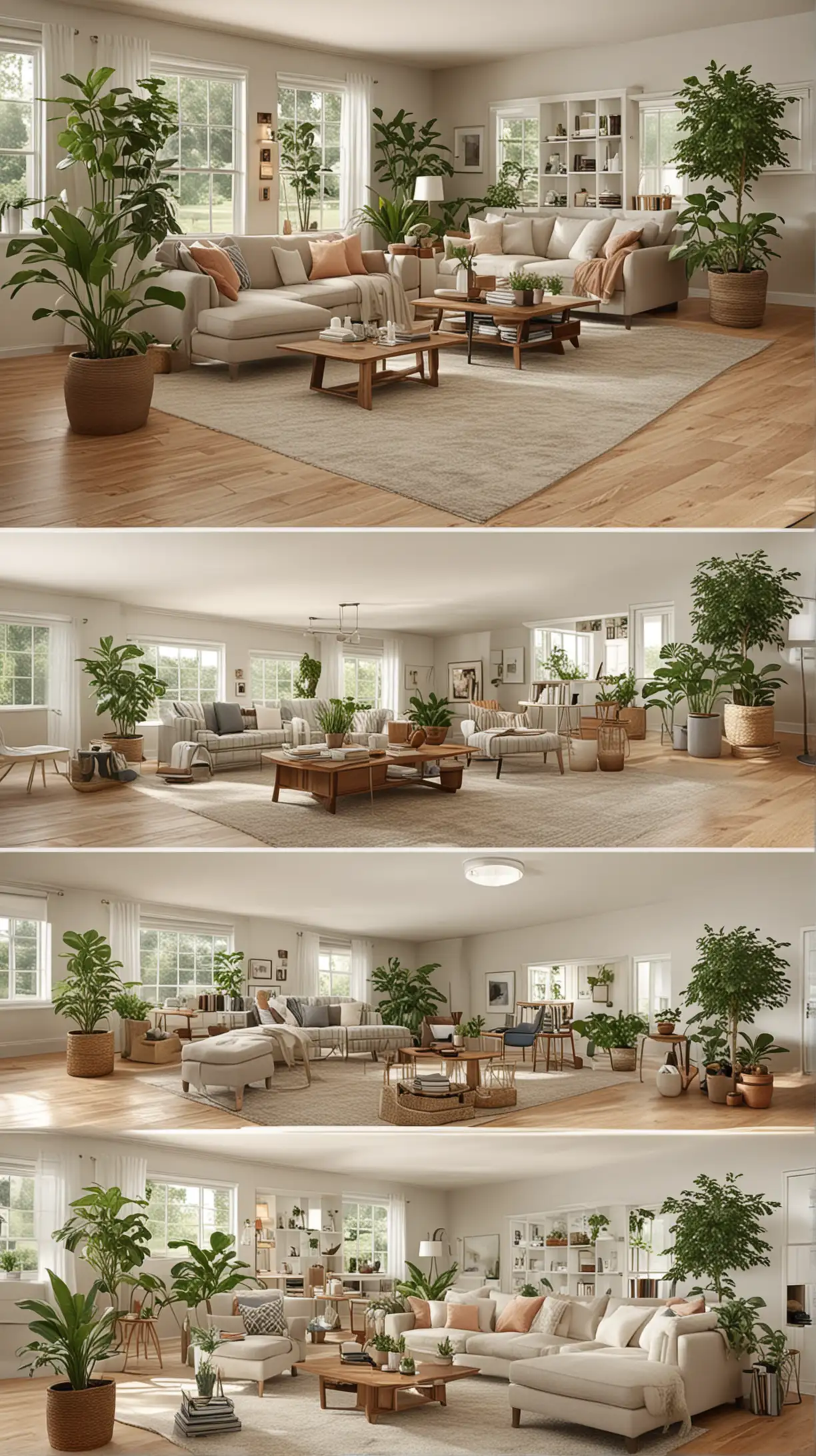 Create picture for College Living Room and make sure it should be attractive and realistic. Make sure that every single object in the picture should be clear means full overview of the idea not a single object. The idea could be related to one or two items changing in the whole living room but you have to first analyze the theme and then create a whole picture of living room while implementing that idea into it. Only create one image to demonstrate the whole idea please don't make the grid of multiple images and you have to follow this strictly. Here's the idea to create the picture [Plant Life

I keep some low-maintenance plants around to liven up the space. They're good for the air and make the room feel more homey.]