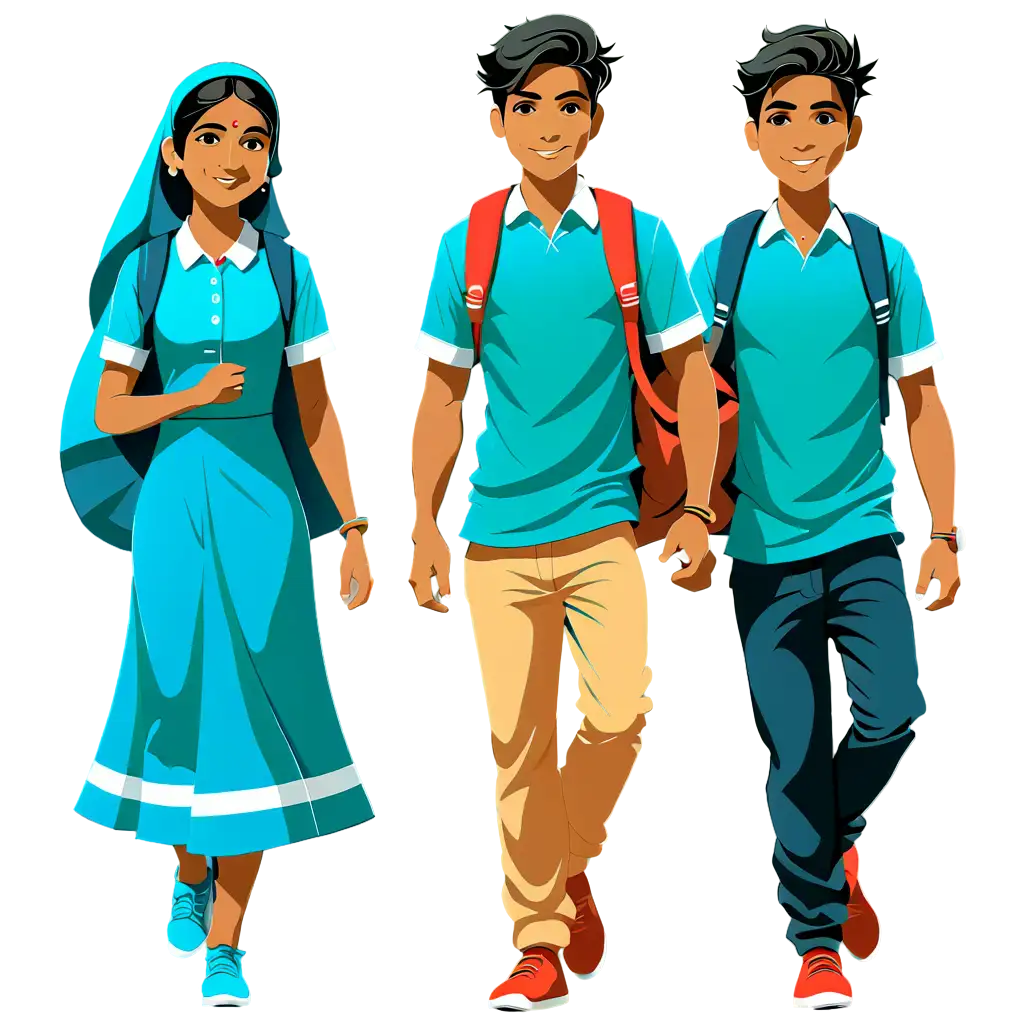 2d vector art, Simple an Indian School boy and Girl