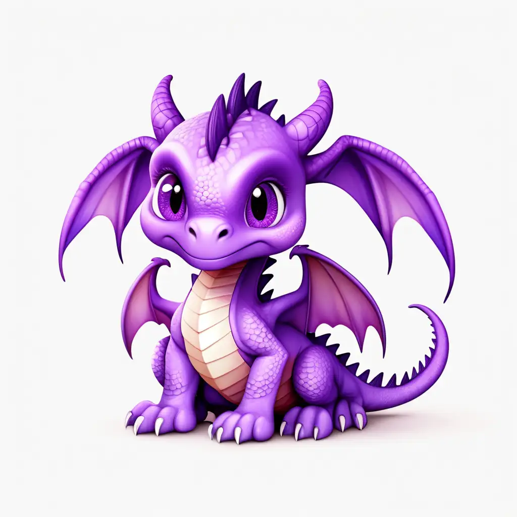 Adorable Purple Baby Dragon on a White Background