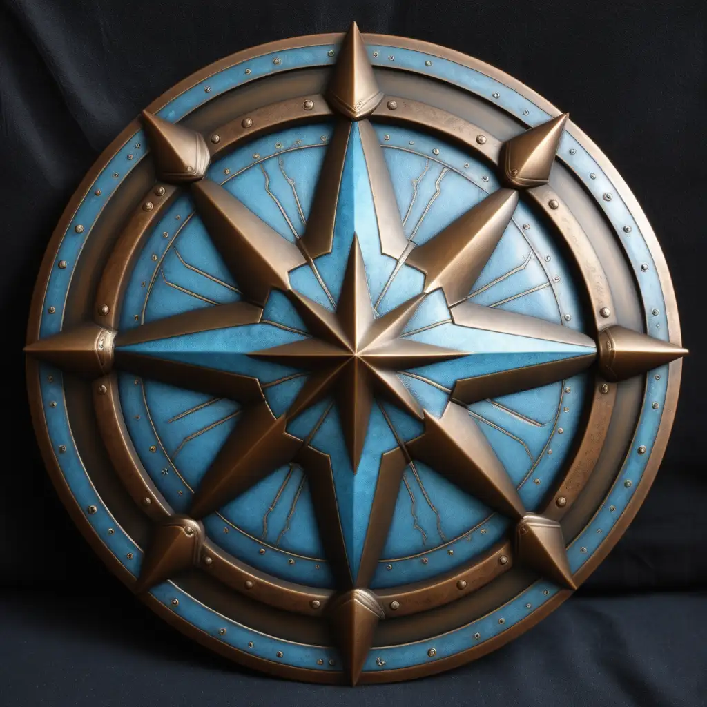 tech energy shield, eight point star shield, buckler, light blue and bronze