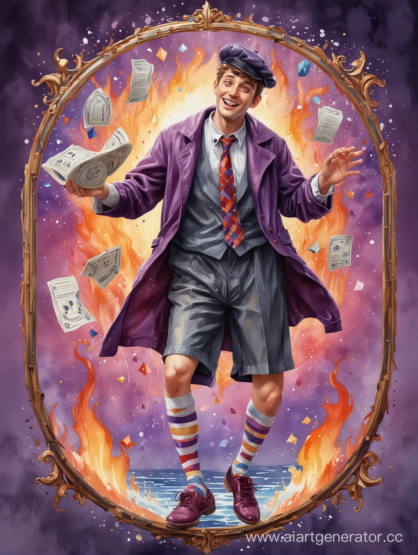 The-Fool-Tarot-Card-in-Watercolor-A-Dance-of-Fire-Water-and-Whimsy