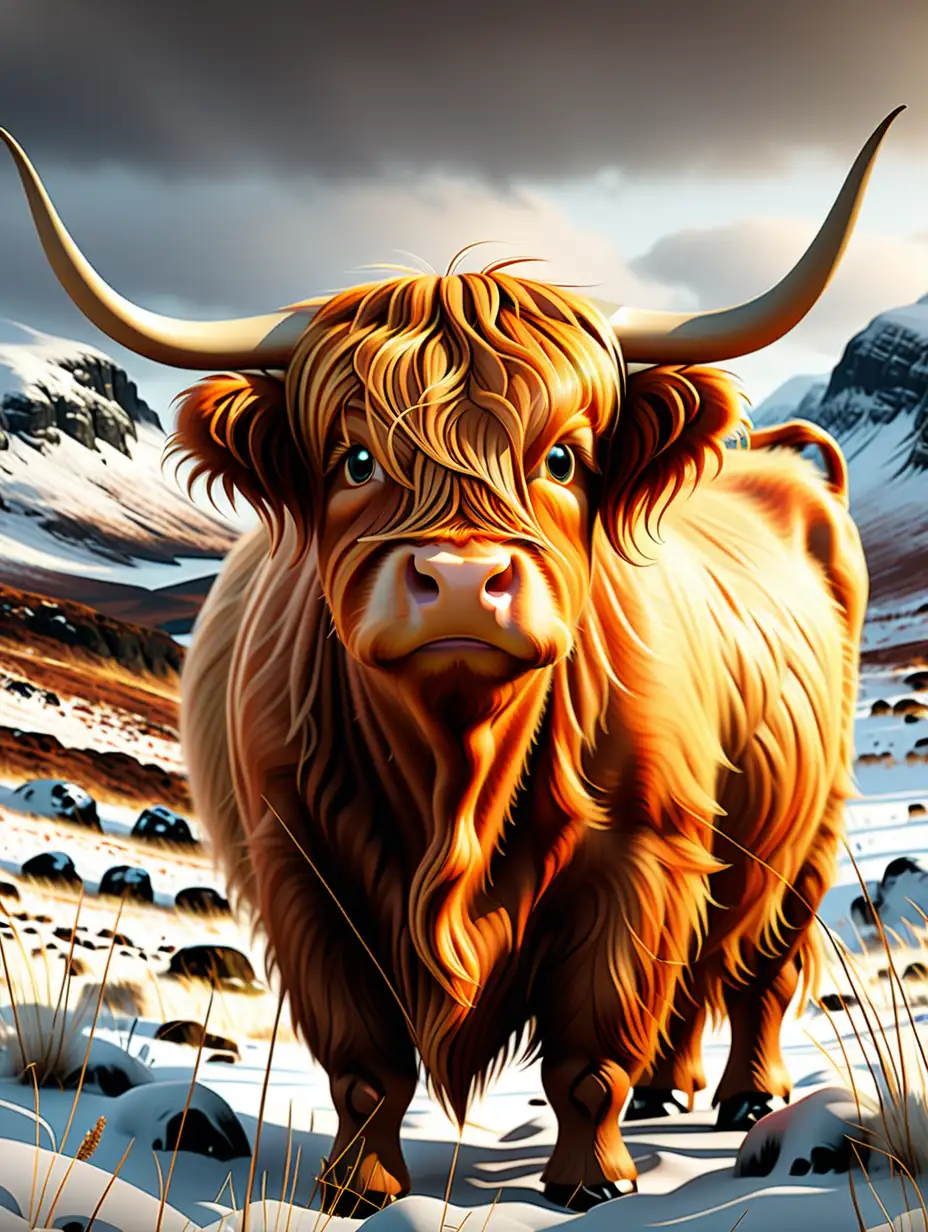 Majestic Highland Cow Portrait in Vibrant Graphic Style