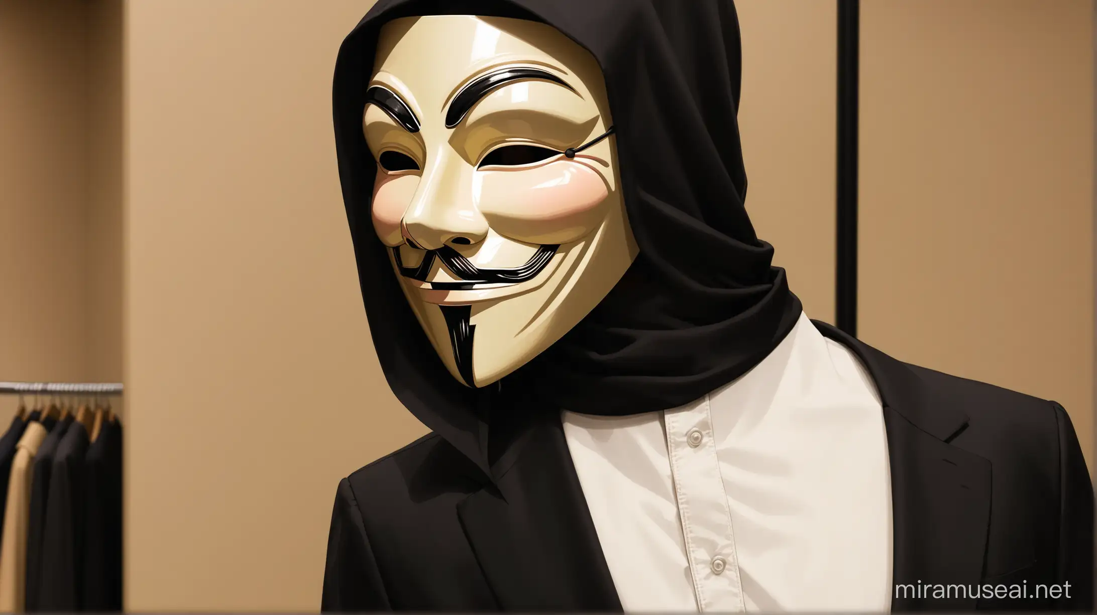 mannequin wearing guy fawkes mask