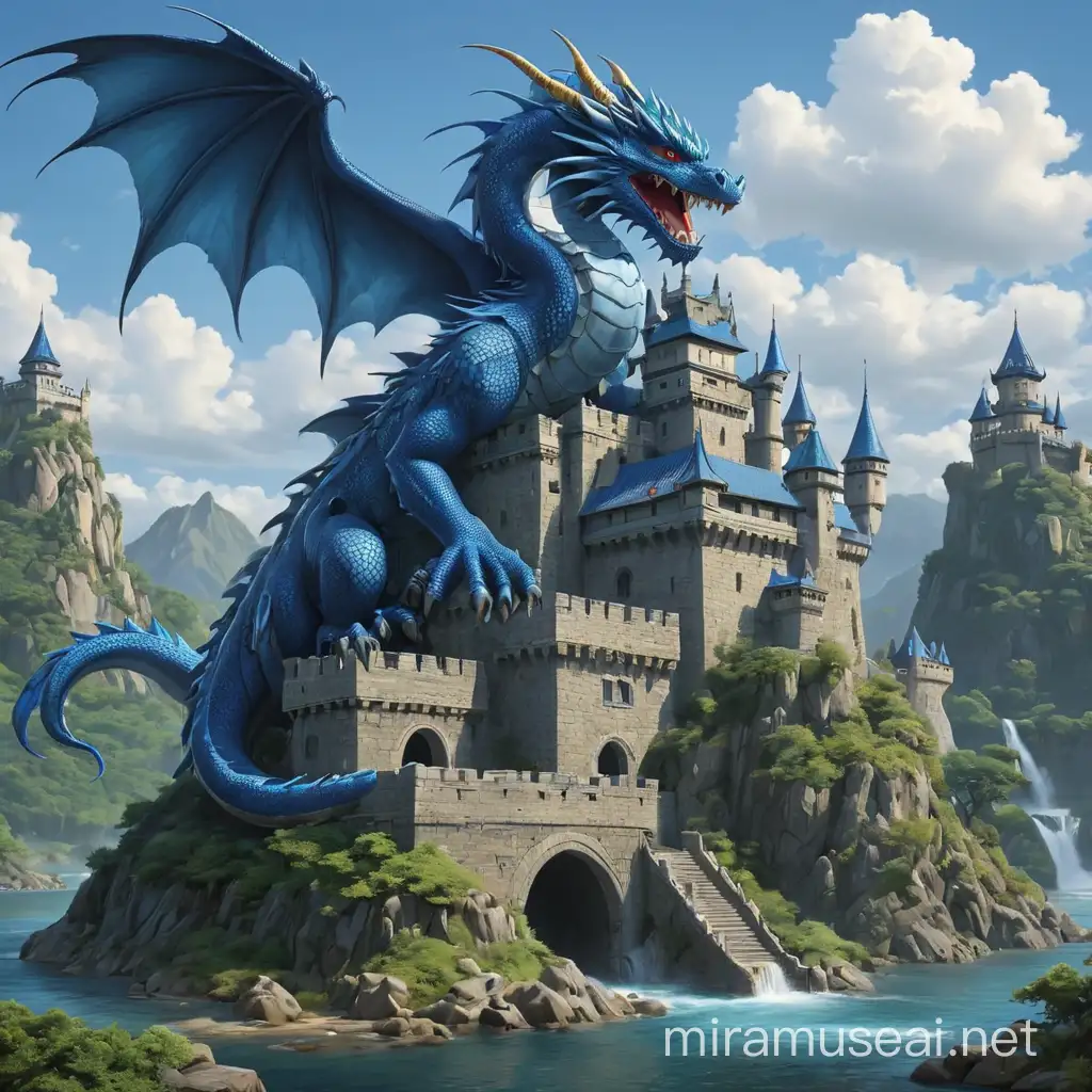 Majestic Blue Dragon Guardian of Enchanted Castle