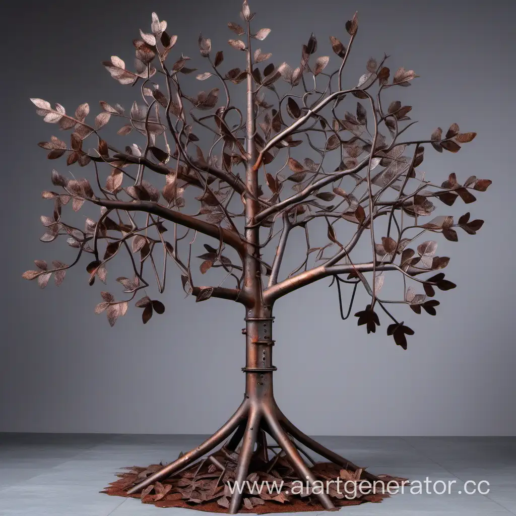 Rustic-Iron-Tree-Sculpture-with-Intricate-Pipe-Leaves