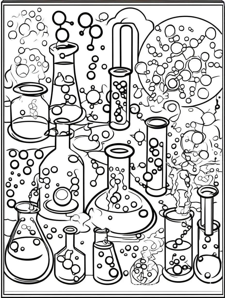Cartoon Chemical Reactions Coloring Page for Children