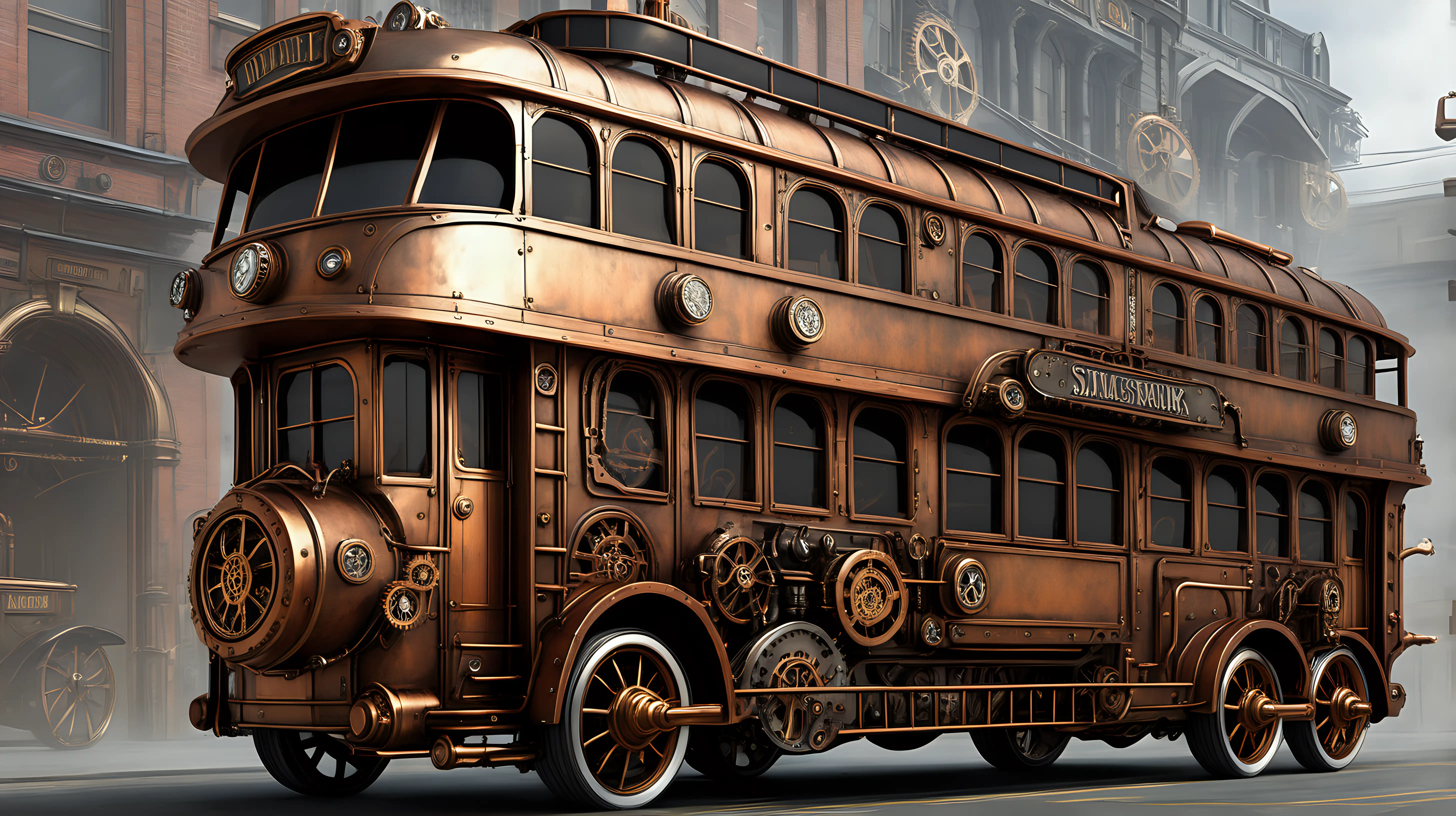 Steampunk Urban Transport Large Street Cars Buses and Trucks