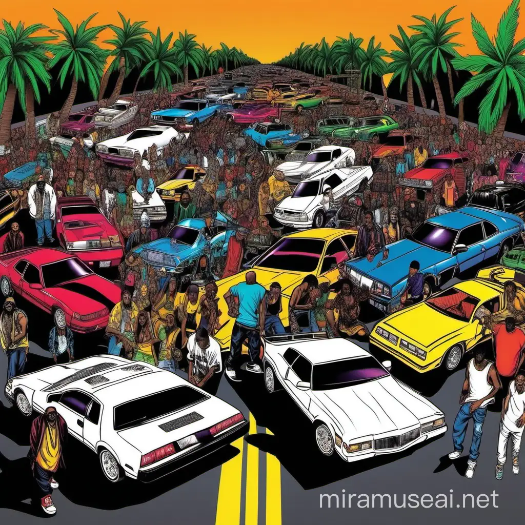 Hip Hop Culture Vibrant People and Flashy Cars Album Cover