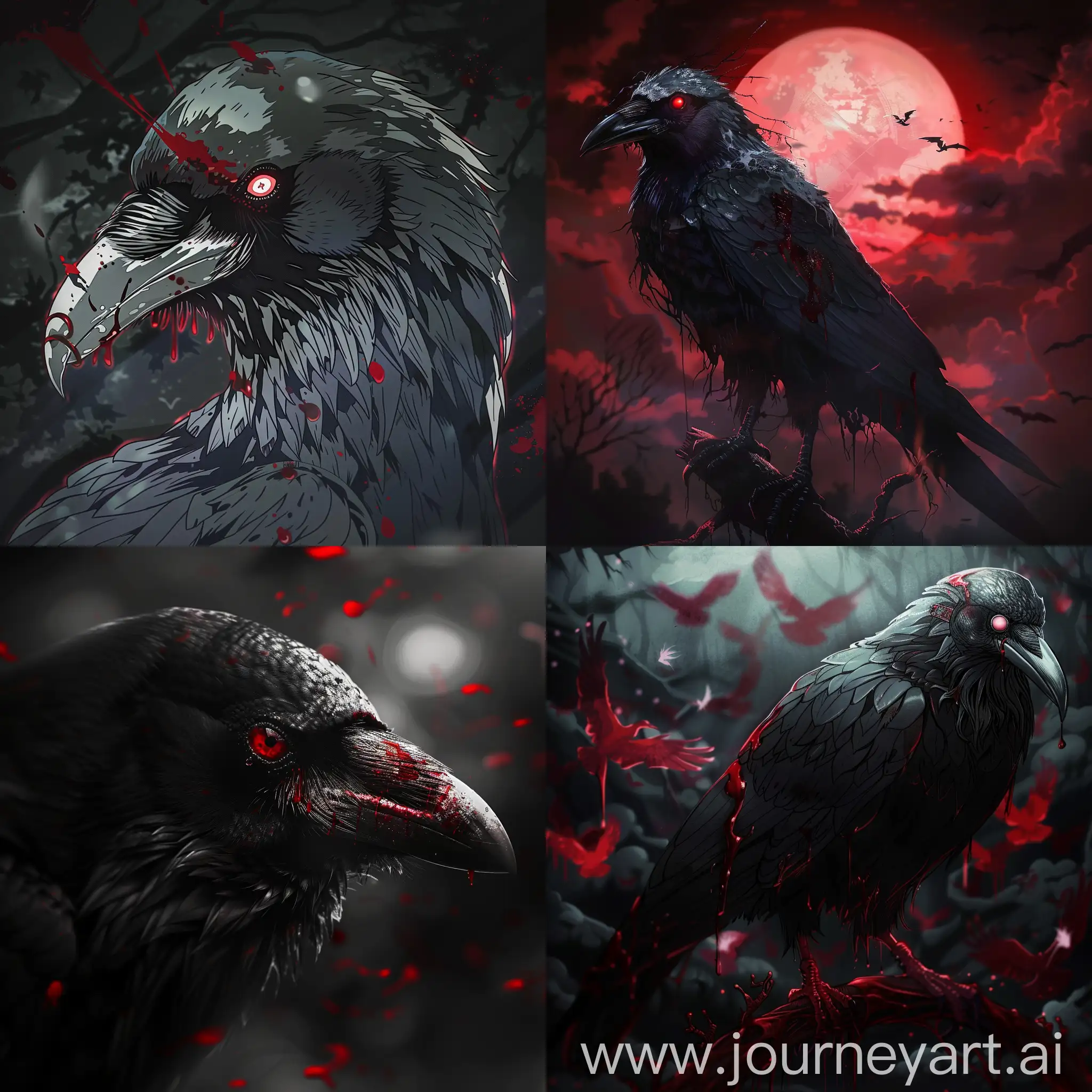 Dark fantasy, gothic horror, anime style, bloody vampire crow