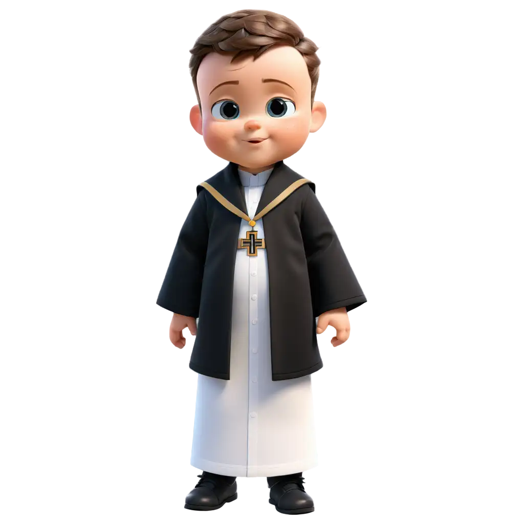 A boss baby wearing a priest vestment