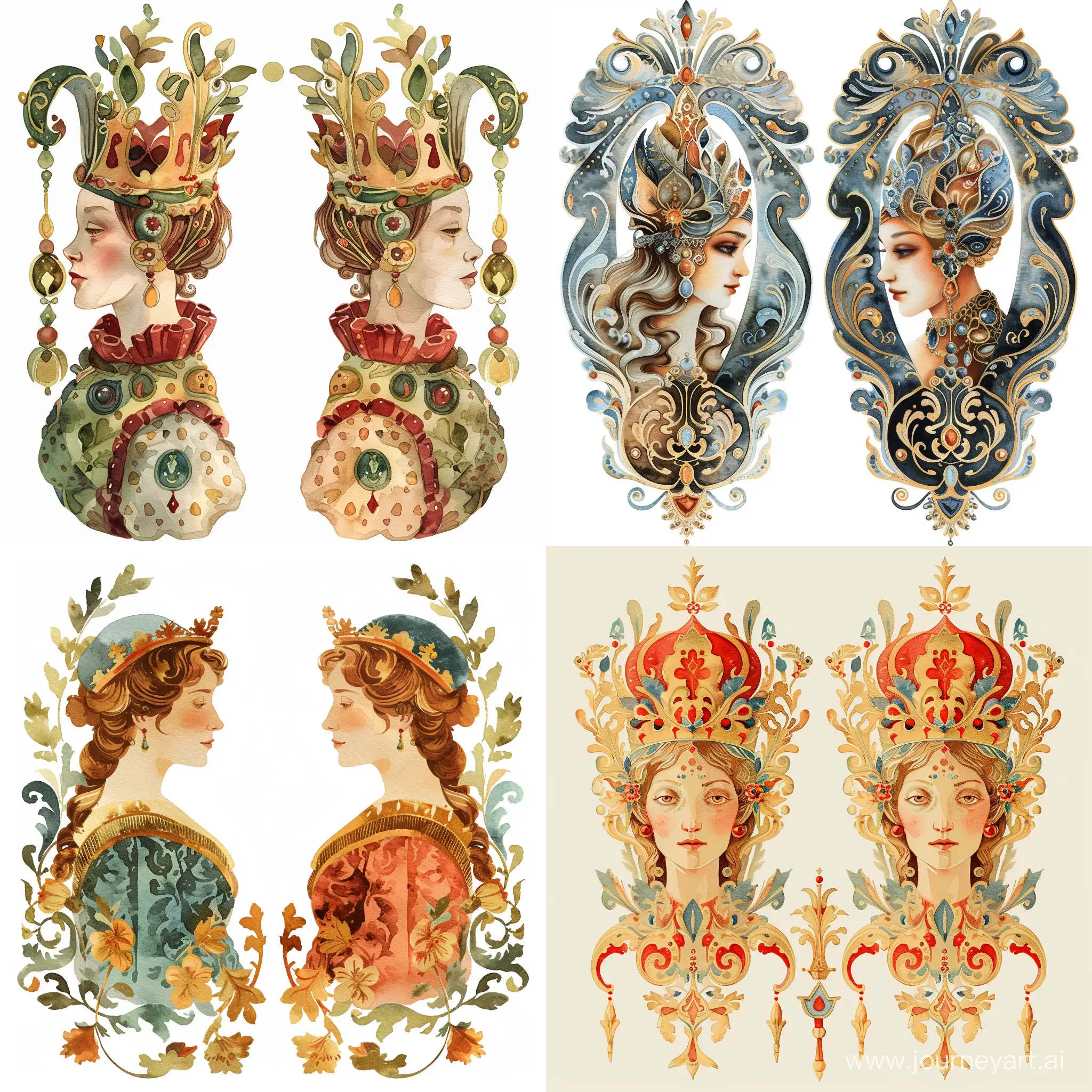 Italian-Kings-Ornament-Variants-Reflective-Watercolor-Illustrations