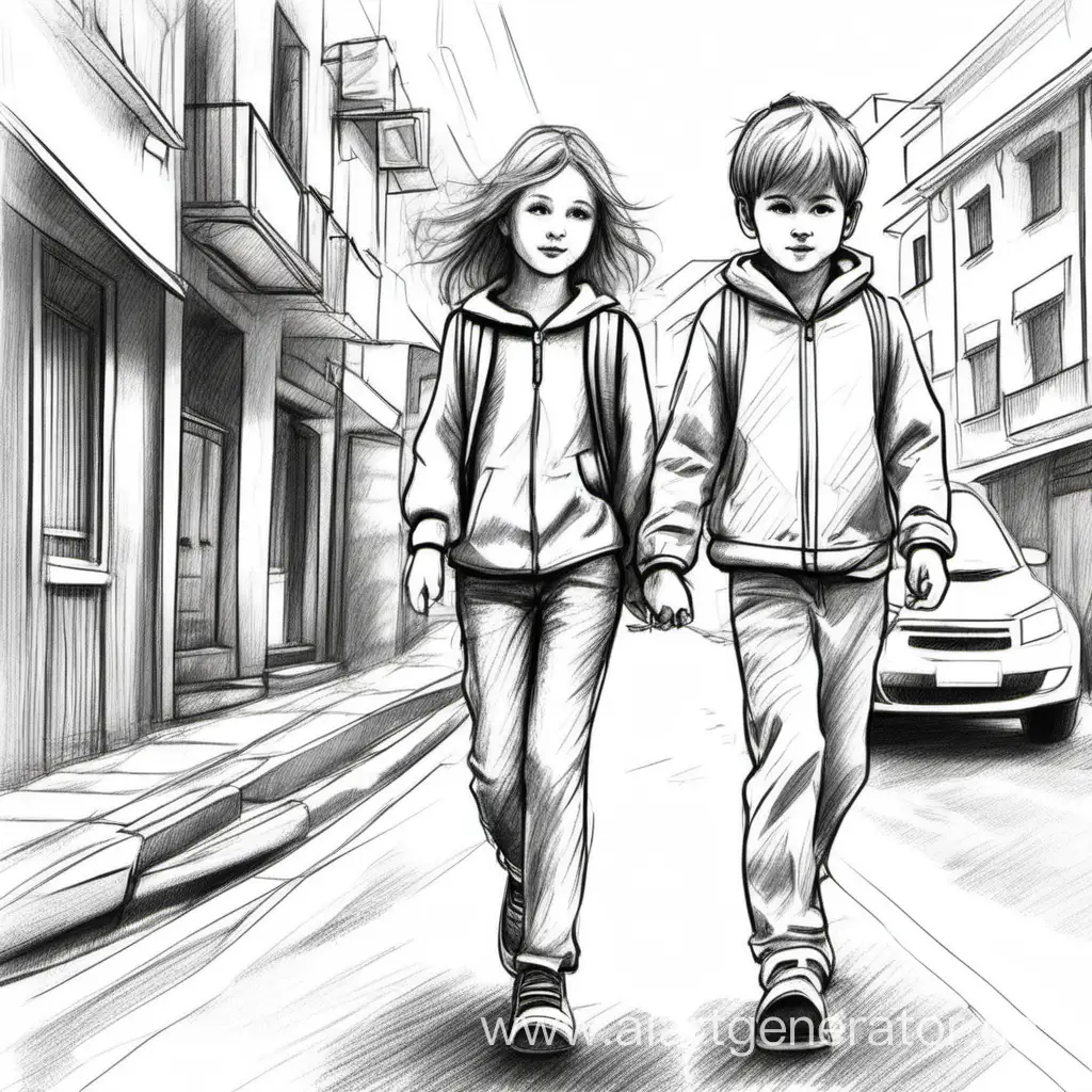 Youthful-Duo-Strolling-Urban-Pathway-in-Pencil-Sketch-Style