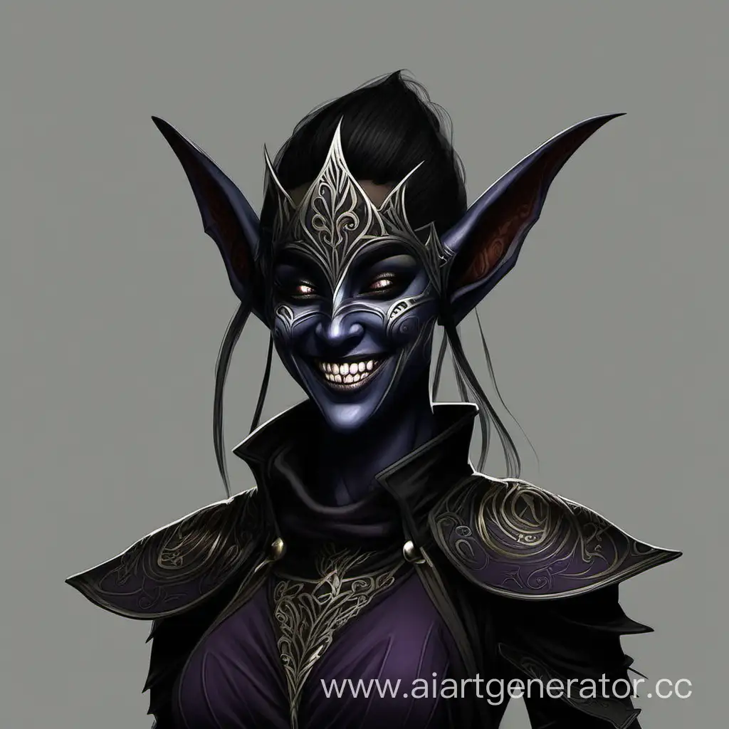 Mysterious-Dark-Elf-with-Smiling-Mask-in-Dark-Attire