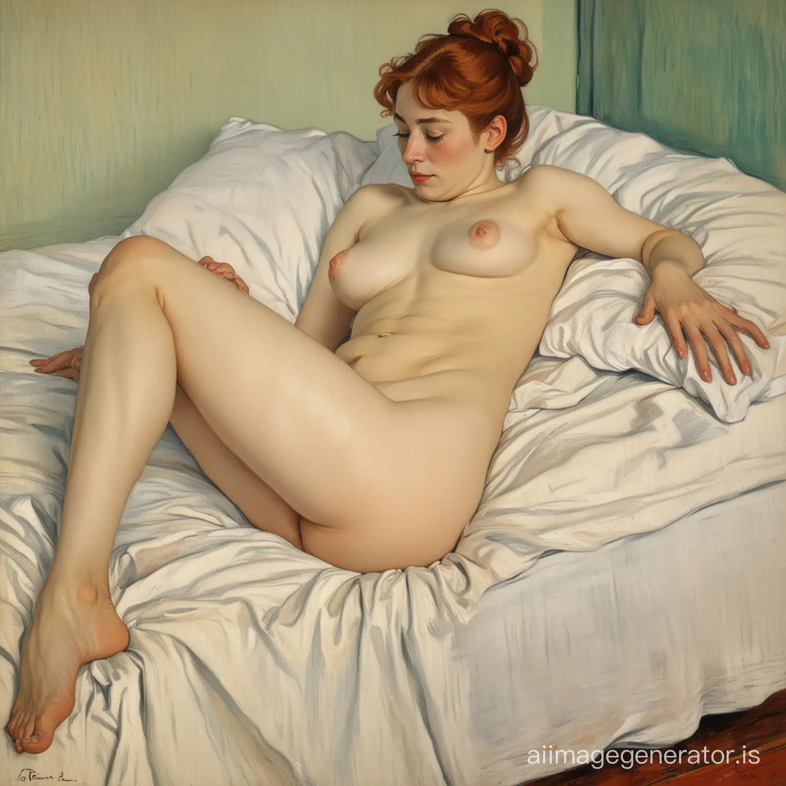 a painting by Toulouse-Lautrec representing a nude woman lying on a bed