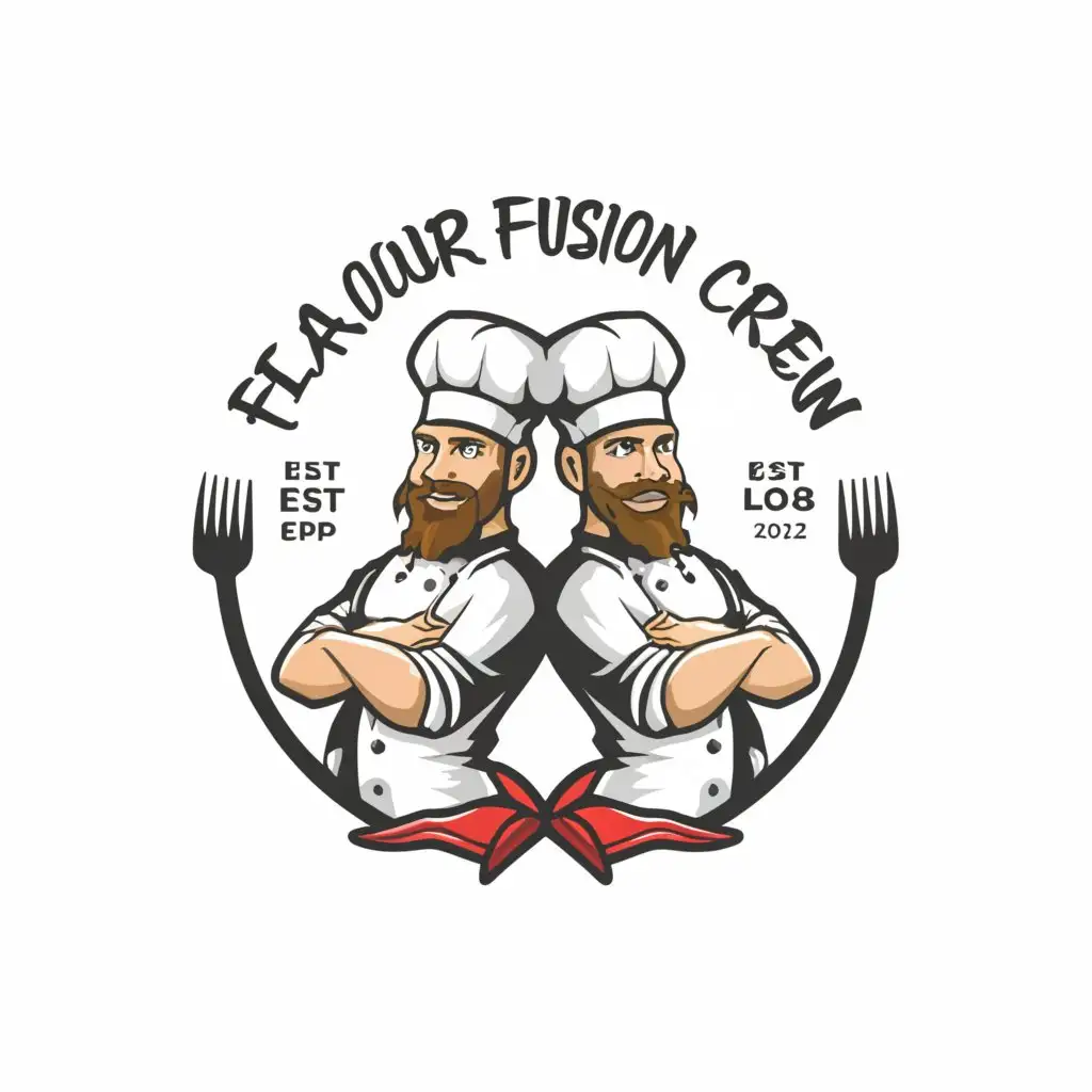 a logo design,with the text 'Flavour Fusion Crew', main symbol:back turned beardless chefs, duo, Moderate, be used in Restaurant industry, clear background