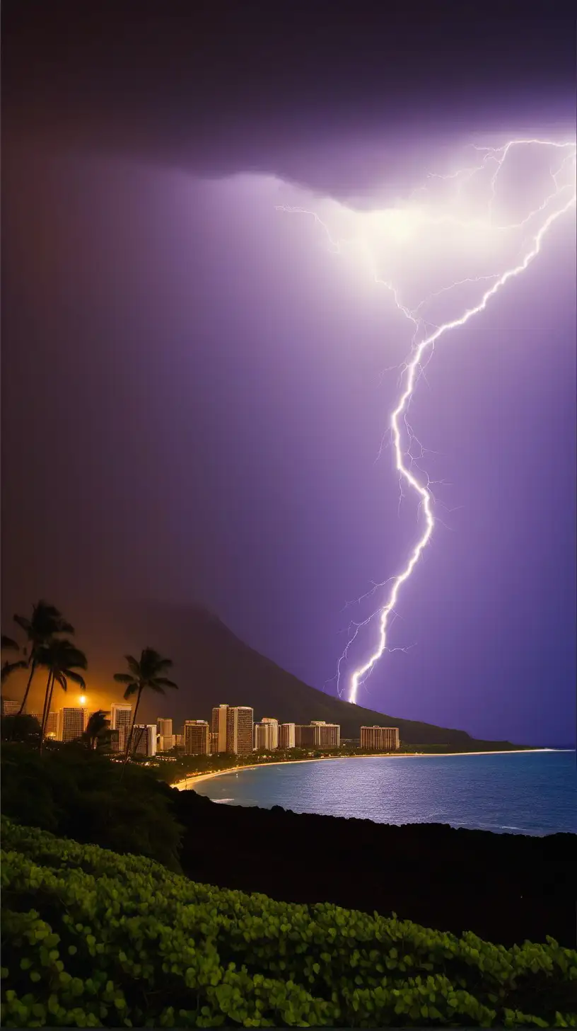 Vibrant Hawaiian Lightning Storm Illuminating Tropical Sky