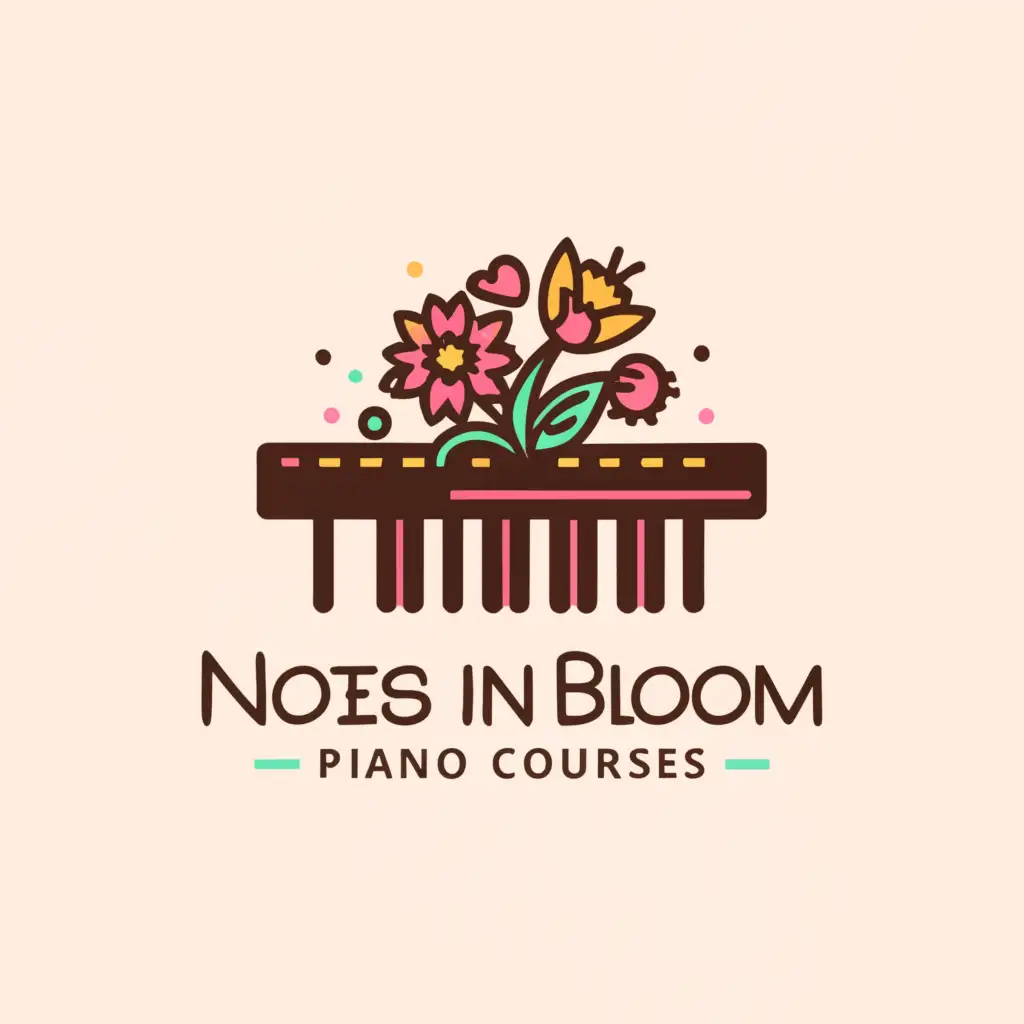 a logo design,with the text 'Notes in Bloom Piano Courses', main symbol:Piano keys, Flowers,Moderate,be used in Education industry,clear background