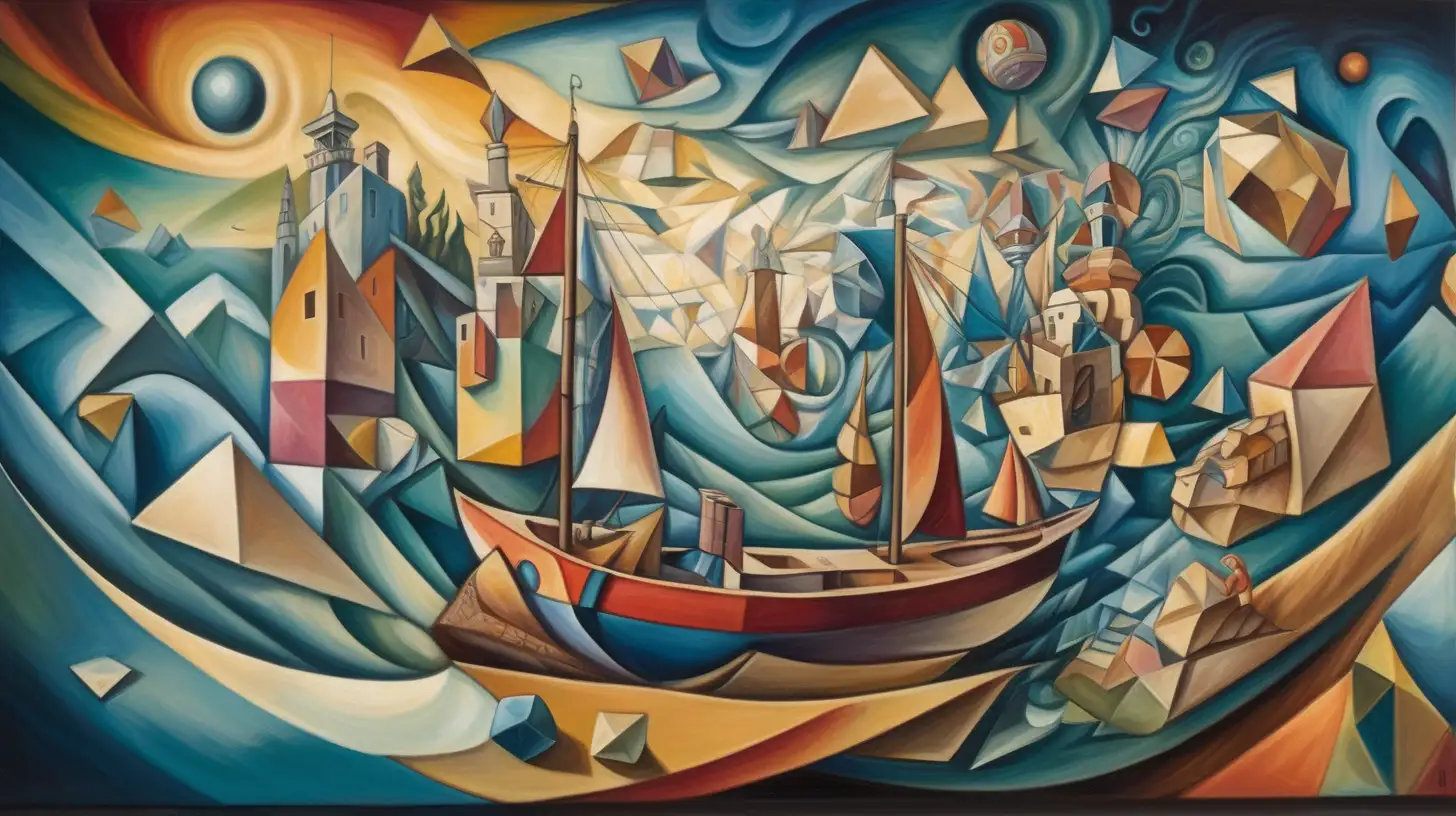 Cubist Dream Voyage Surreal Journey Through Fragmented Imagery and Colors