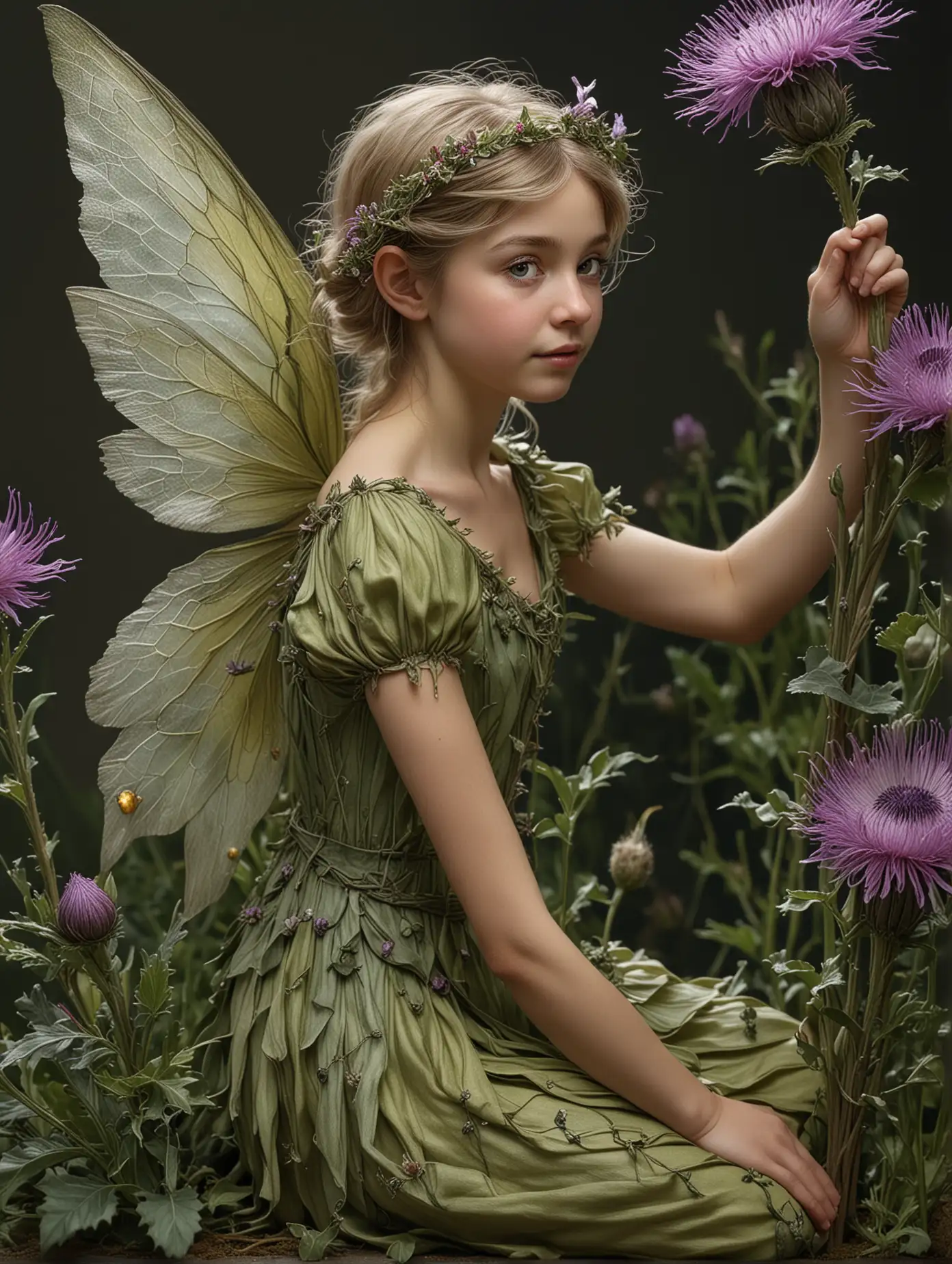 HyperRealistic 4K Photograph of Cicely Mary Barkers Scottish Thistle Flower Fairy