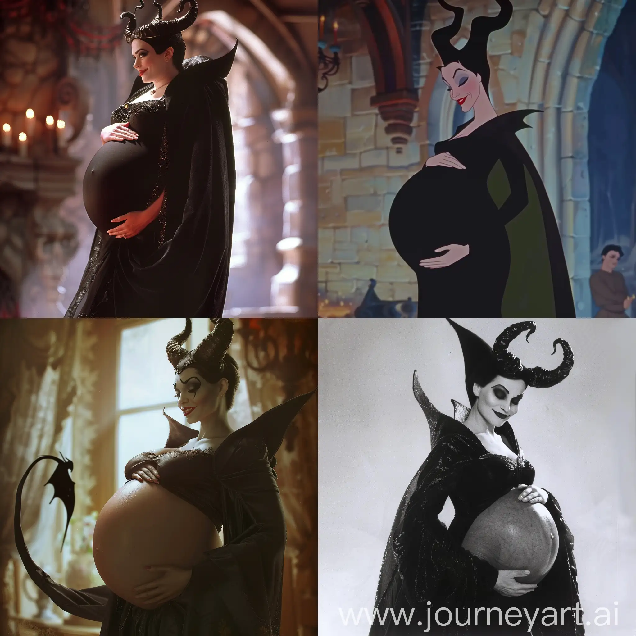Maleficent, VERY Pregnant, Her pregnant belly is very large, Bare Belly