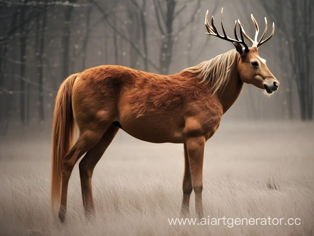 Majestic-Horse-and-Graceful-Deer-in-Tranquil-Forest-Scene