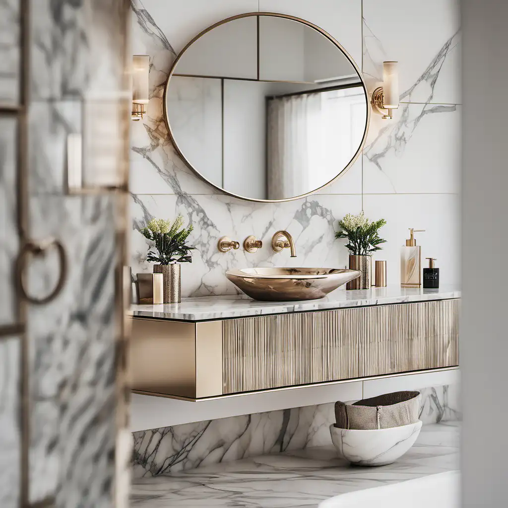 Luxury Bathroom with Marble Counter HighResolution Editorial Style Photograph 8K