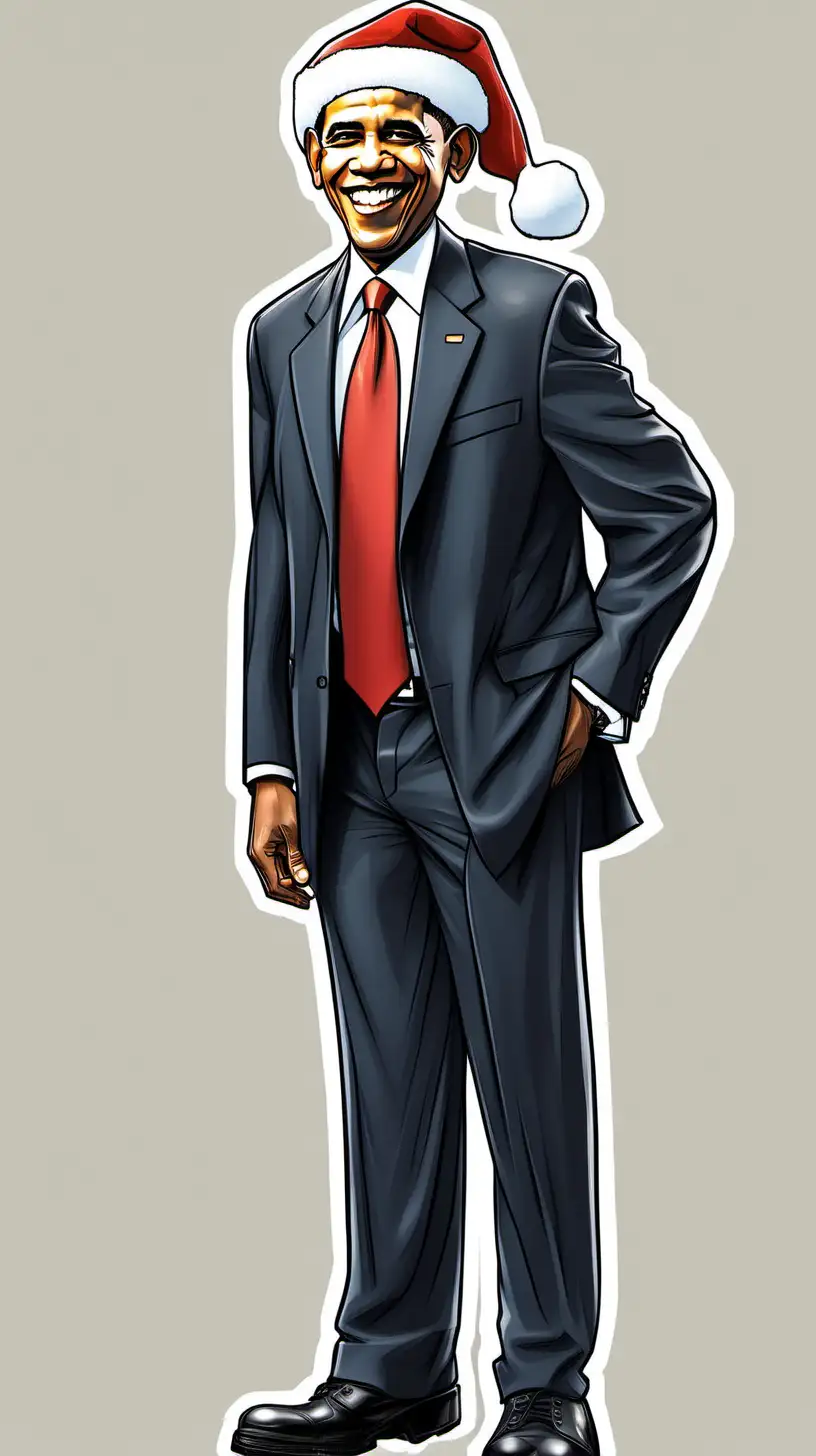 Cheerful Cartoon Santa Hat Portrait of Barack Obama