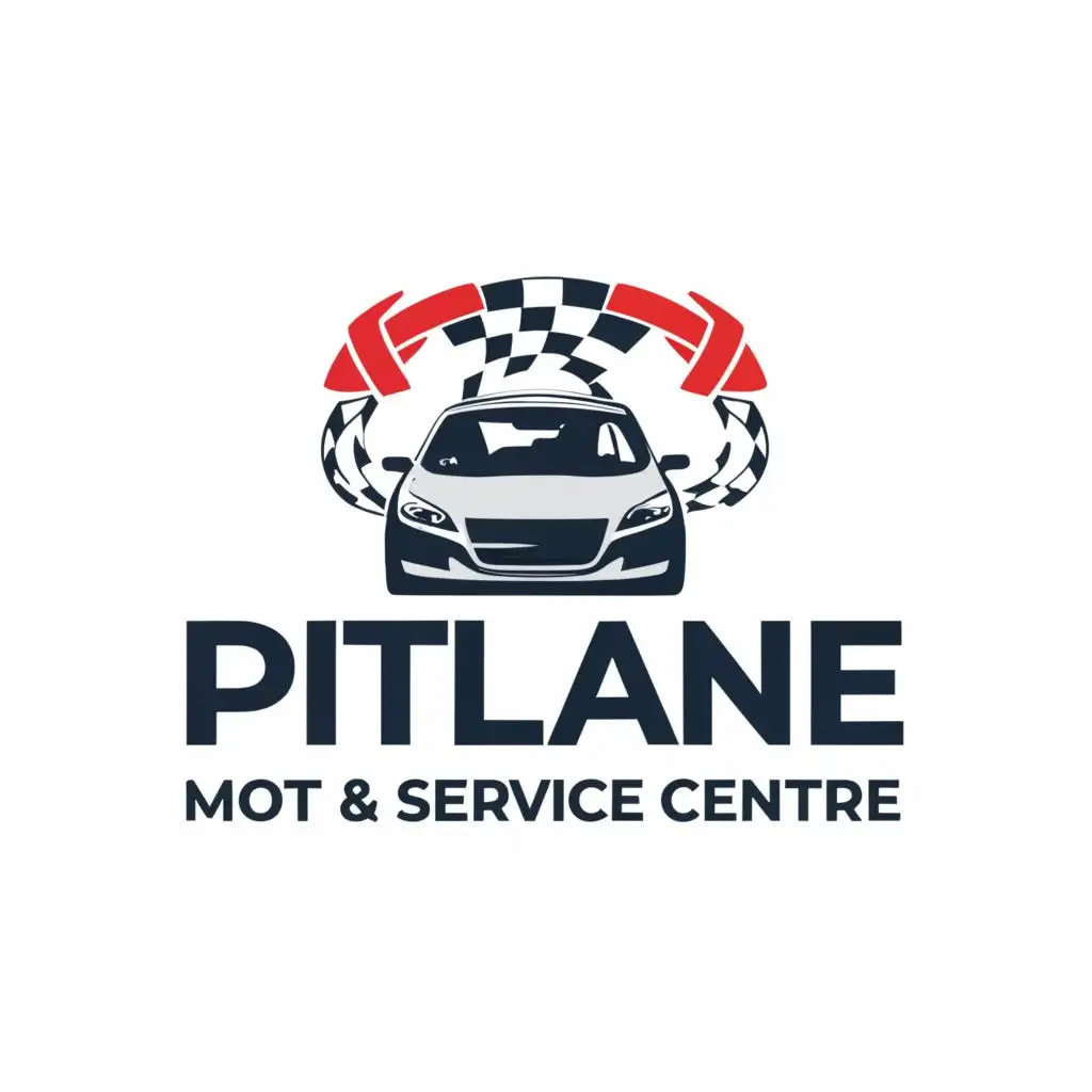 a logo design,with the text "PITLANE
MOT & SERVICE CENTRE", main symbol:car lane,complex,be used in Automotive industry,clear background
