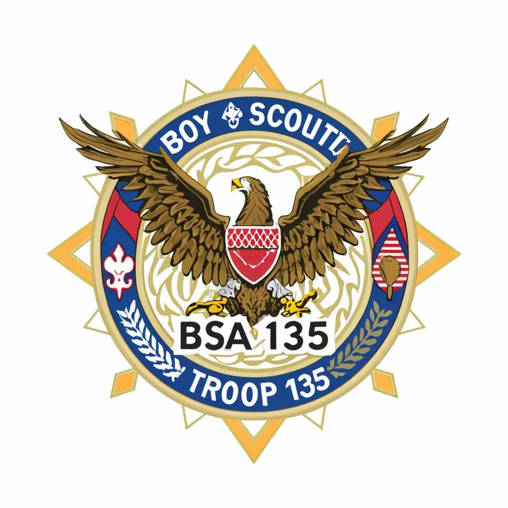 a logo design,with the text "Scouting BSA Troop 135", main symbol:Boy Scout Emblem,complex,clear background