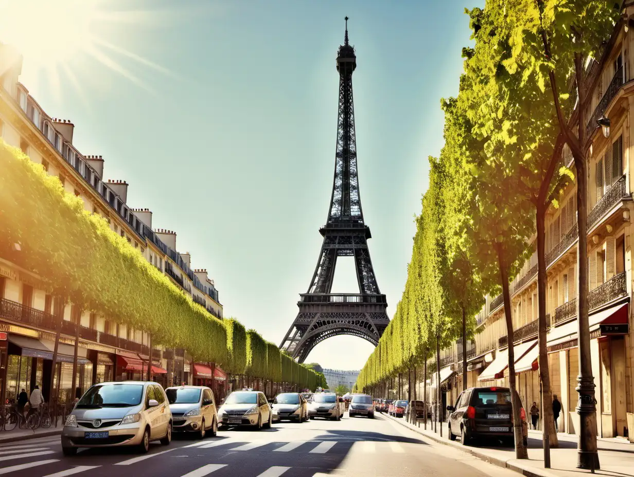Calle de Paris, torre eiffel,día soleado.