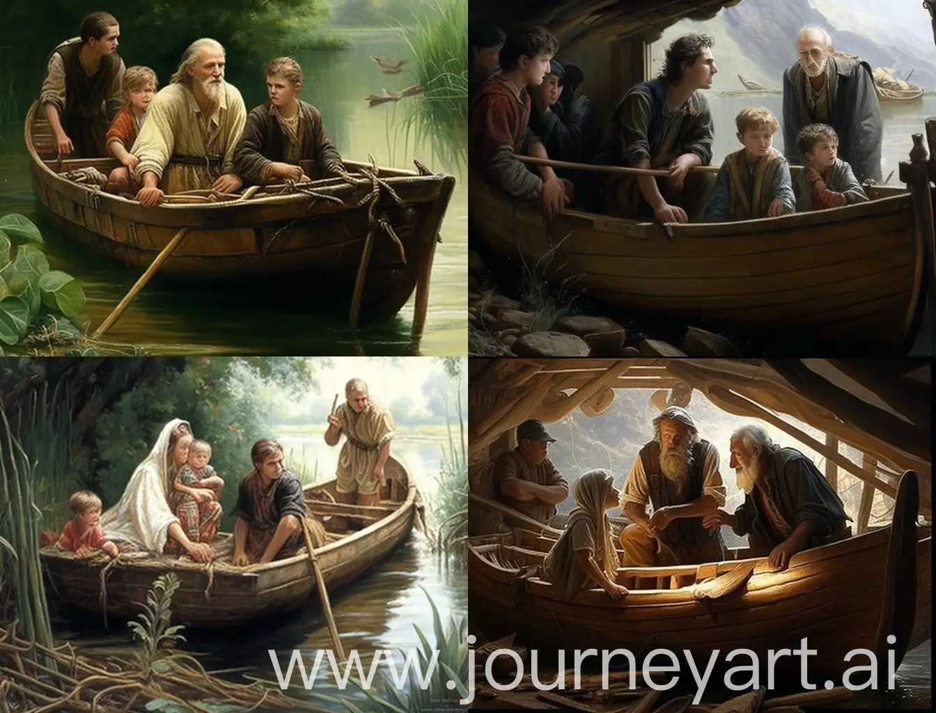 Nephi-and-Family-Constructing-a-Boat-Ancient-Shipbuilding-Scene