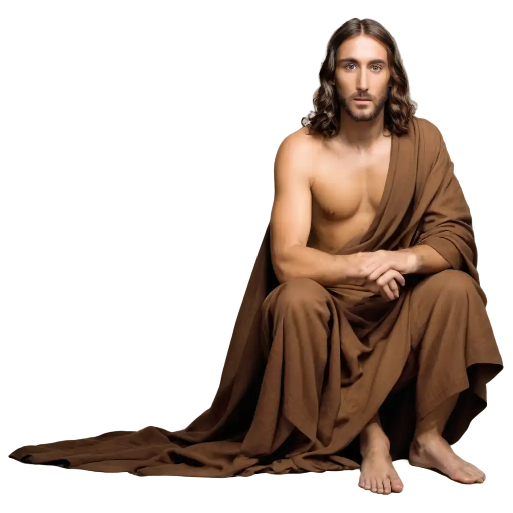 Jesus Christ in brown cloth full body beautiful eyes