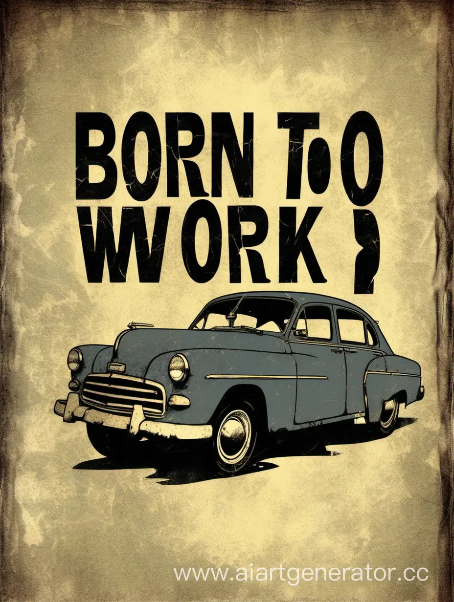 "Born to work " with distressed textures and worn-out designs,old voiture, giving a vintage and worn-in look to the t-shirt