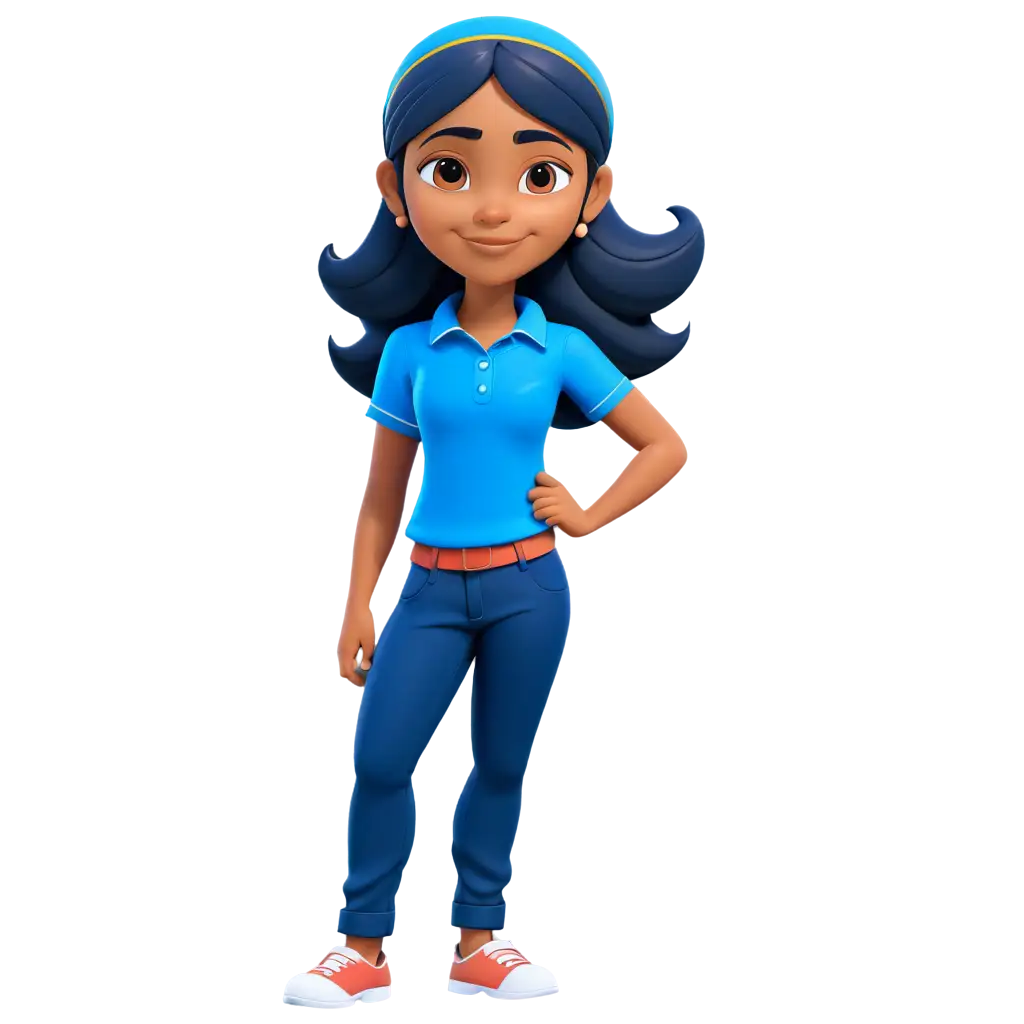 2d vector art, Simple an Indian School b Girl  in a Blue shirt and dark blue pant
