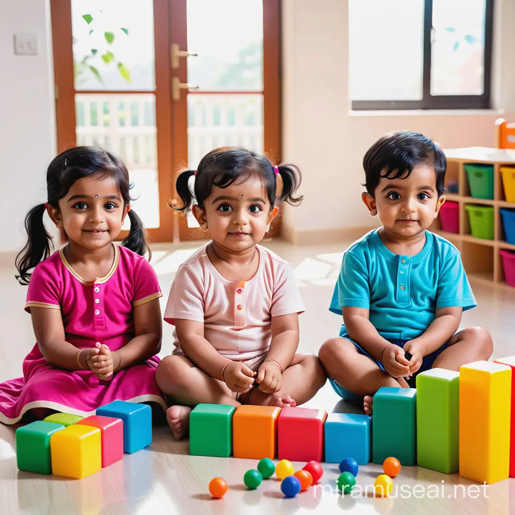 Indian Kids Engaging in Playful Activities at Playschool