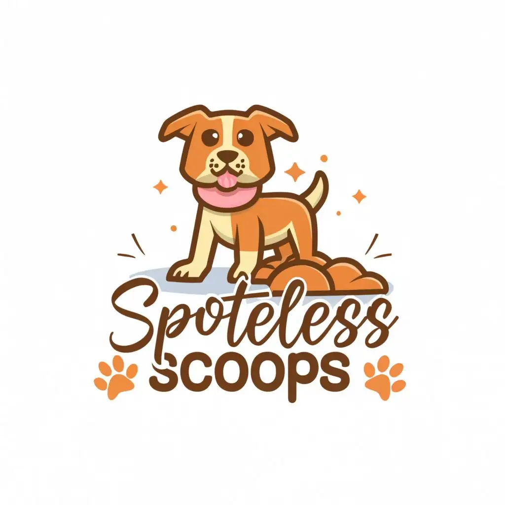 logo, A dog and poop, with the text "Spotless Scoops", typography