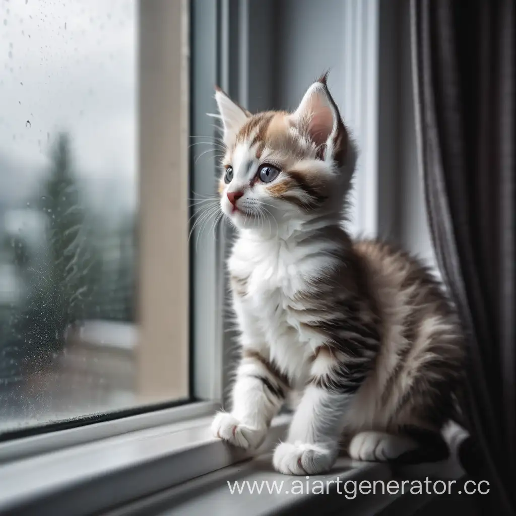 Adorable-Kitten-Posing-on-Windowsill-During-Gloomy-Weather