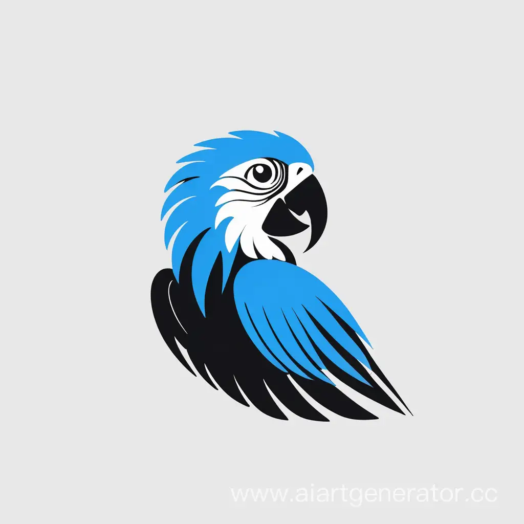 черно белый очень минималистичный логотип в виде голубой ары

