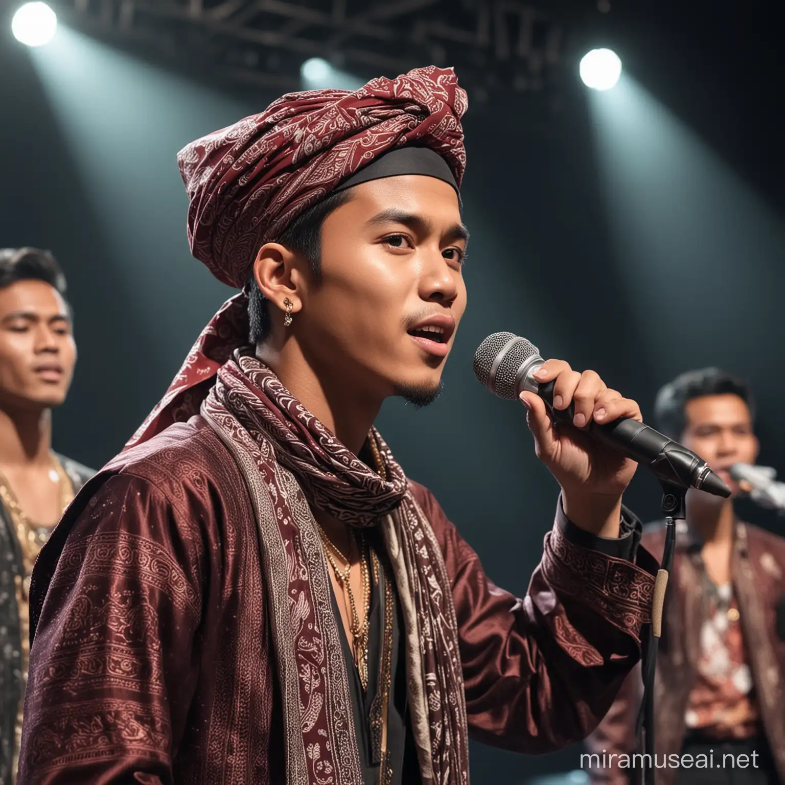 Luxurious Indonesian Male Singer Performing on Lavish Stage with Full Band Accompaniment