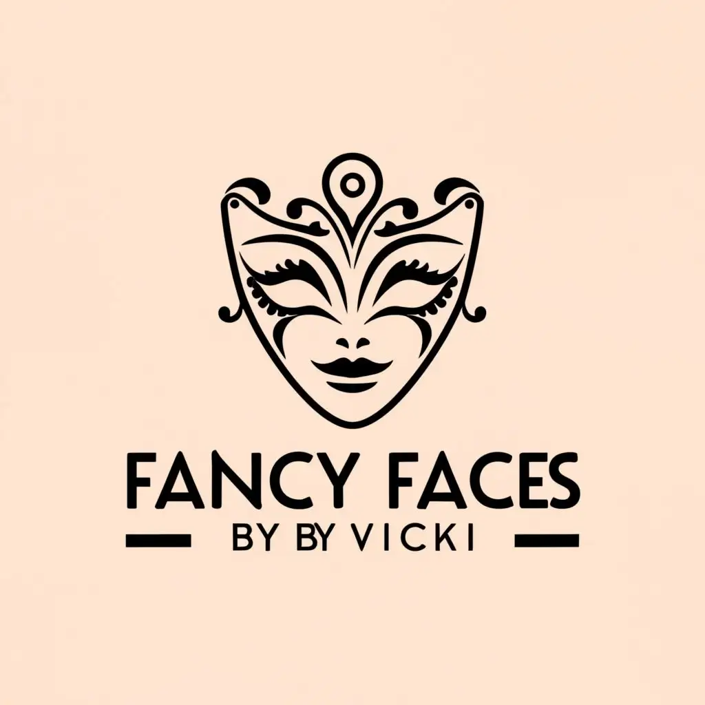 a logo design,with the text "Fancy Faces by Vicki", main symbol:mask,Minimalistic,clear background