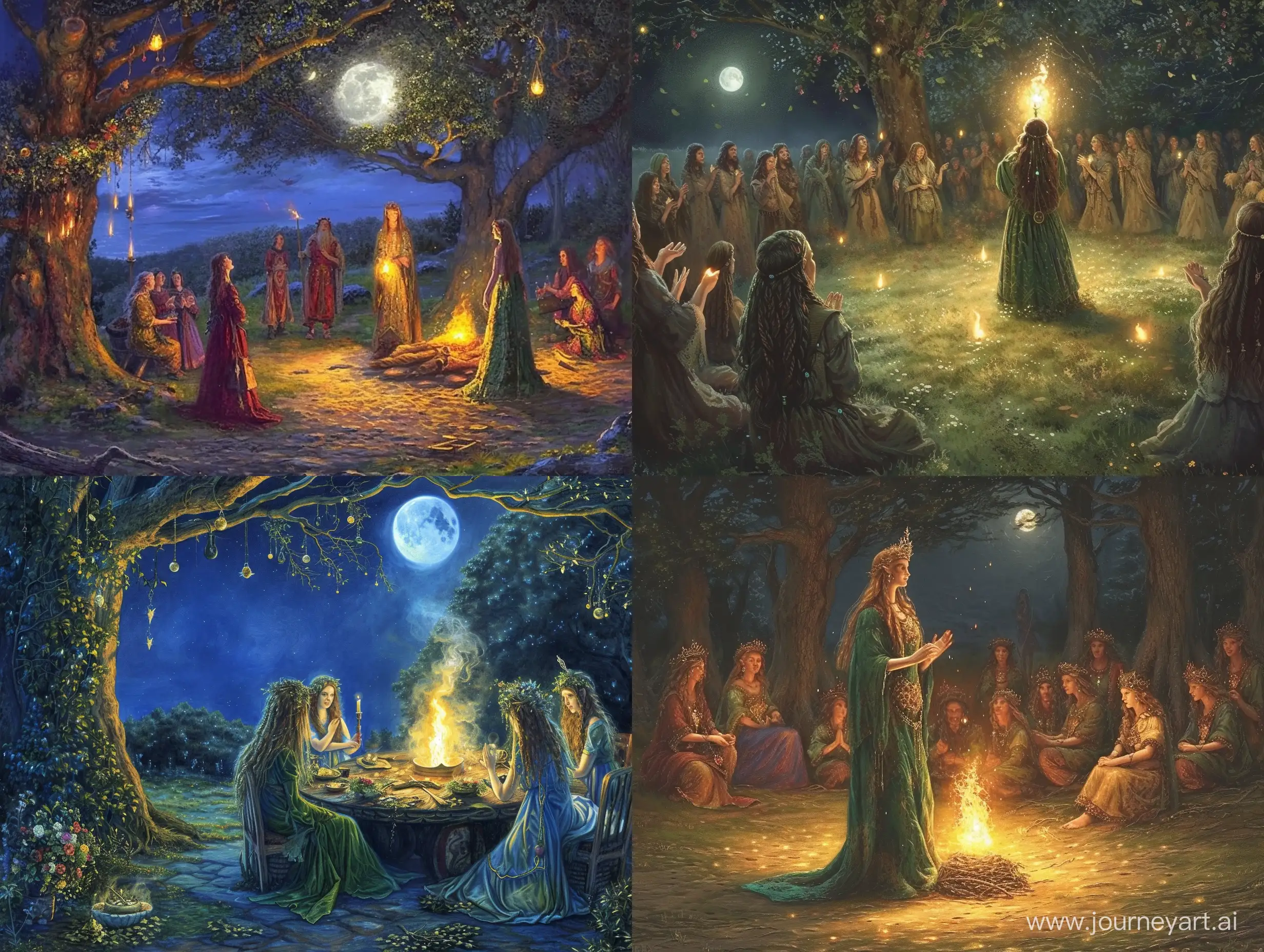 Brigid, Goddess of the Sacred Flame, presides over the Moonlight Imbolc Celebration in the Sacred Grove